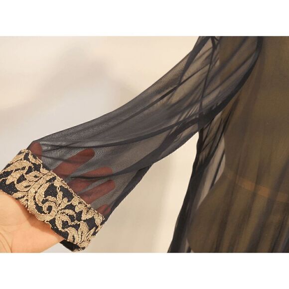 R & M Richards Embroidered Cuff Sheer-sleeve Blue Jacket Size 16W - Picture 4 of 7